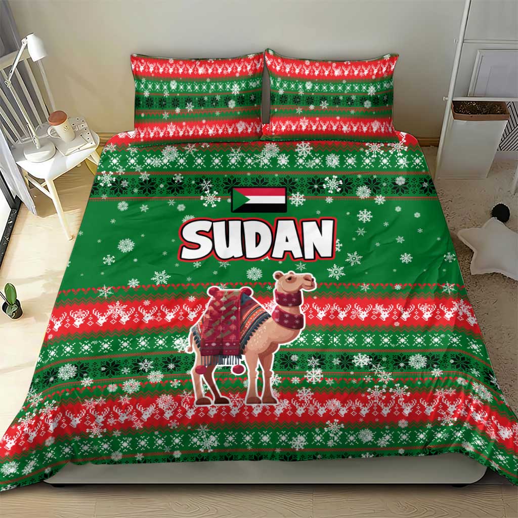 Sudan Christmas Bedding Set Green Red Xmas Camel Snowflake and Coat of Arms - African Pride