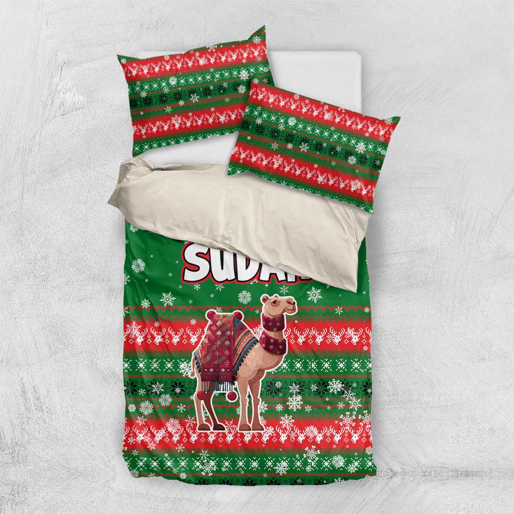 Sudan Christmas Bedding Set Green Red Xmas Camel Snowflake and Coat of Arms - African Pride