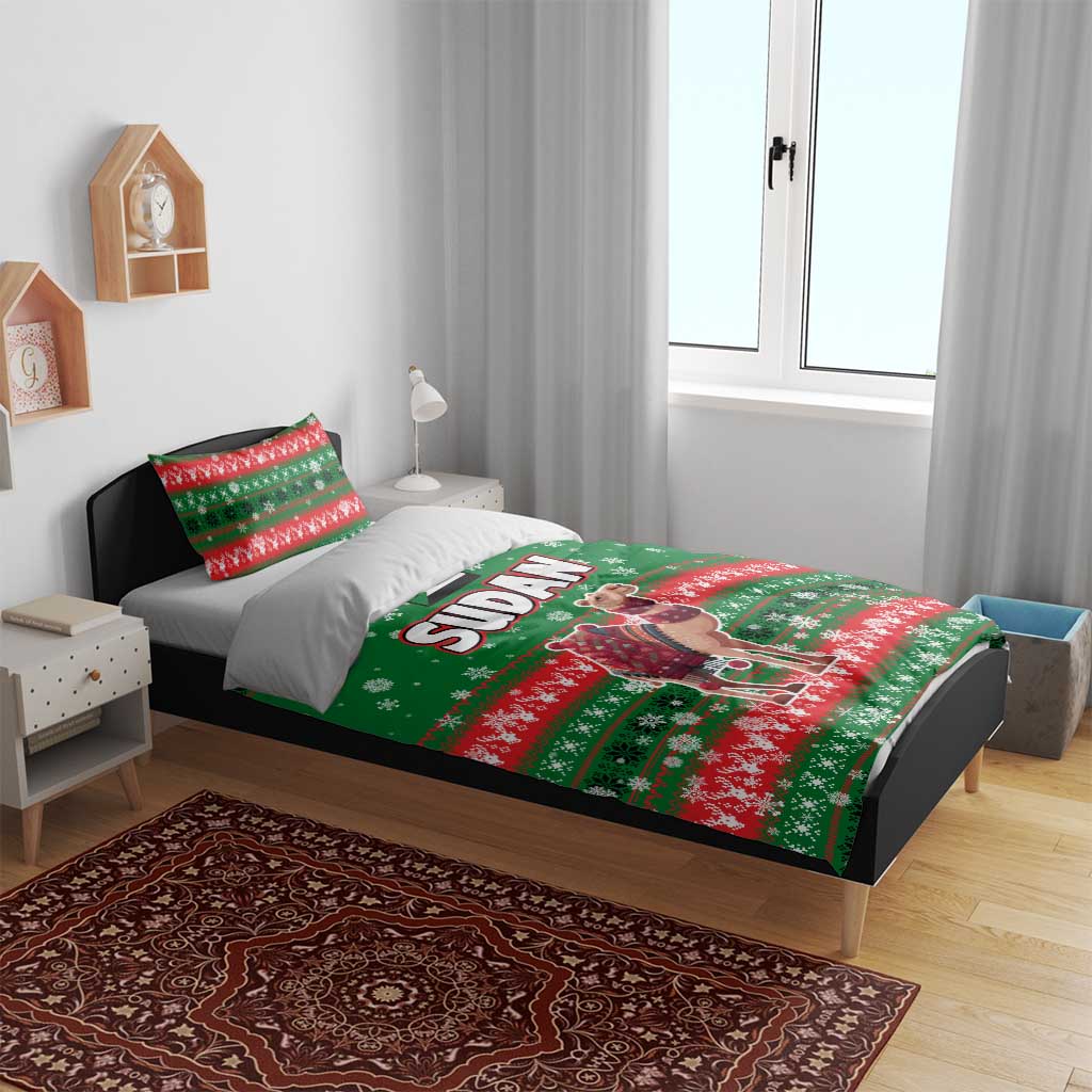 Sudan Christmas Bedding Set Green Red Xmas Camel Snowflake and Coat of Arms - African Pride