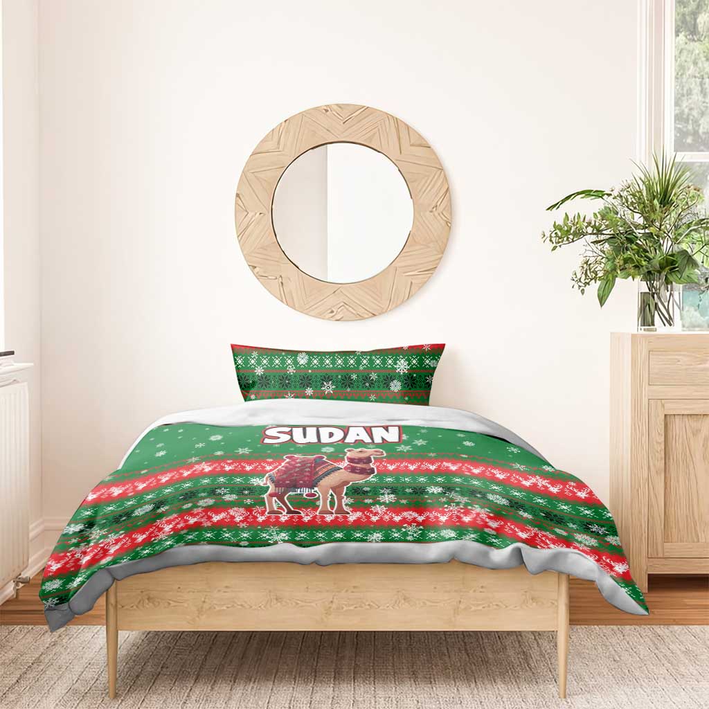 Sudan Christmas Bedding Set Green Red Xmas Camel Snowflake and Coat of Arms - African Pride