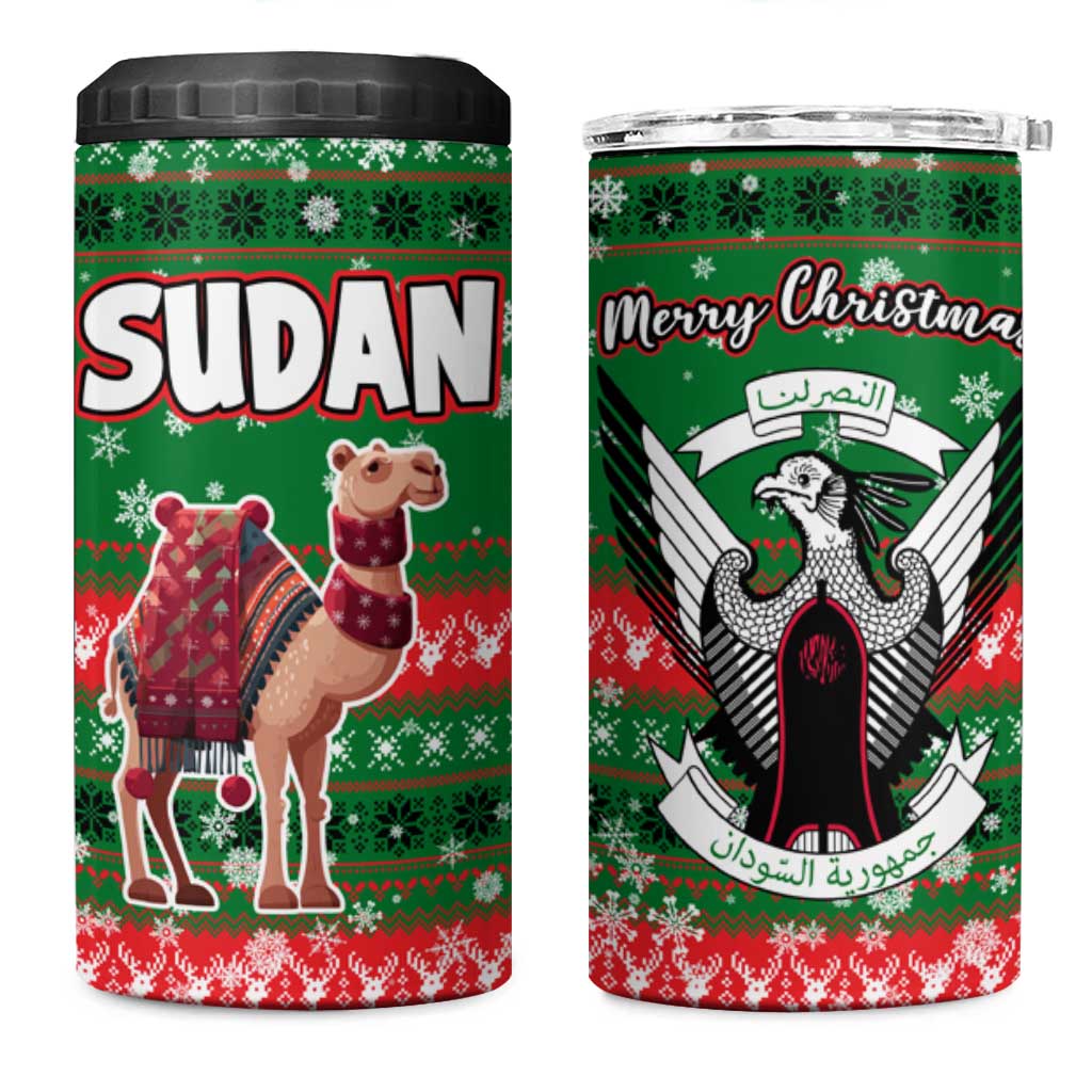 Sudan Christmas 4 in 1 Can Cooler Tumbler Green Red Xmas Camel Snowflake and Coat of Arms - African Pride