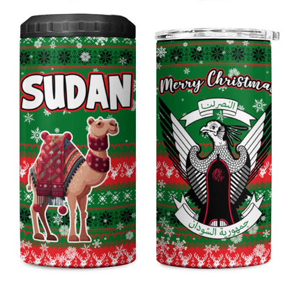Sudan Christmas 4 in 1 Can Cooler Tumbler Green Red Xmas Camel Snowflake and Coat of Arms - African Pride