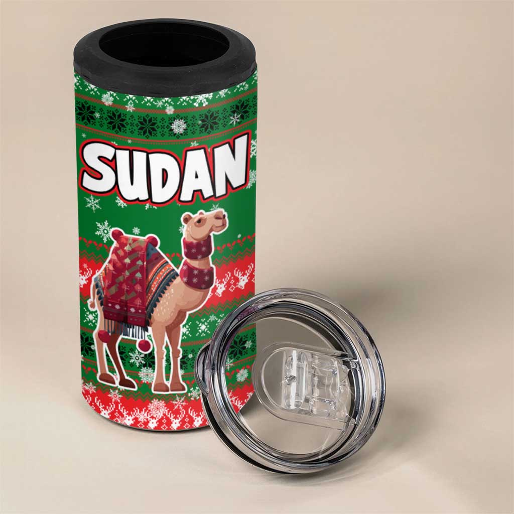 Sudan Christmas 4 in 1 Can Cooler Tumbler Green Red Xmas Camel Snowflake and Coat of Arms - African Pride