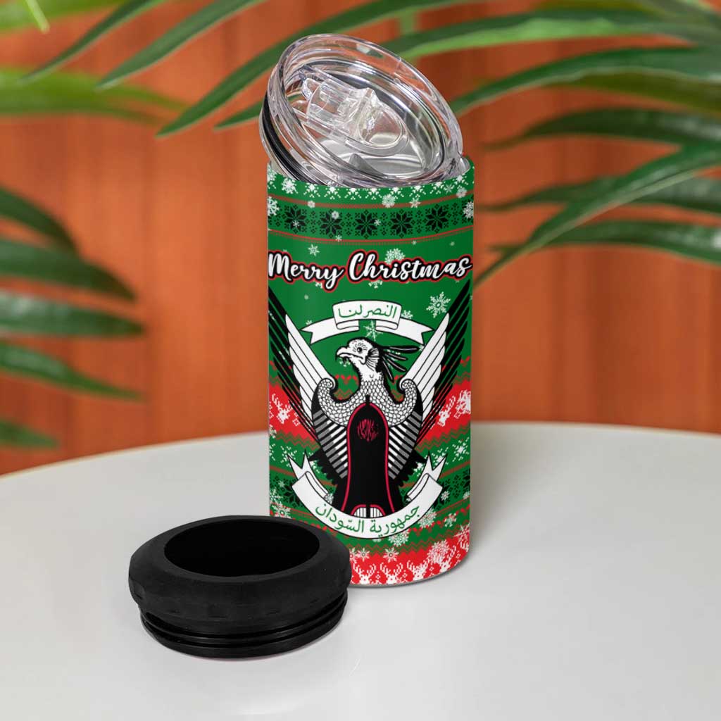 Sudan Christmas 4 in 1 Can Cooler Tumbler Green Red Xmas Camel Snowflake and Coat of Arms - African Pride