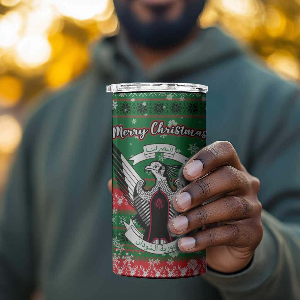 Sudan Christmas 4 in 1 Can Cooler Tumbler Green Red Xmas Camel Snowflake and Coat of Arms - African Pride