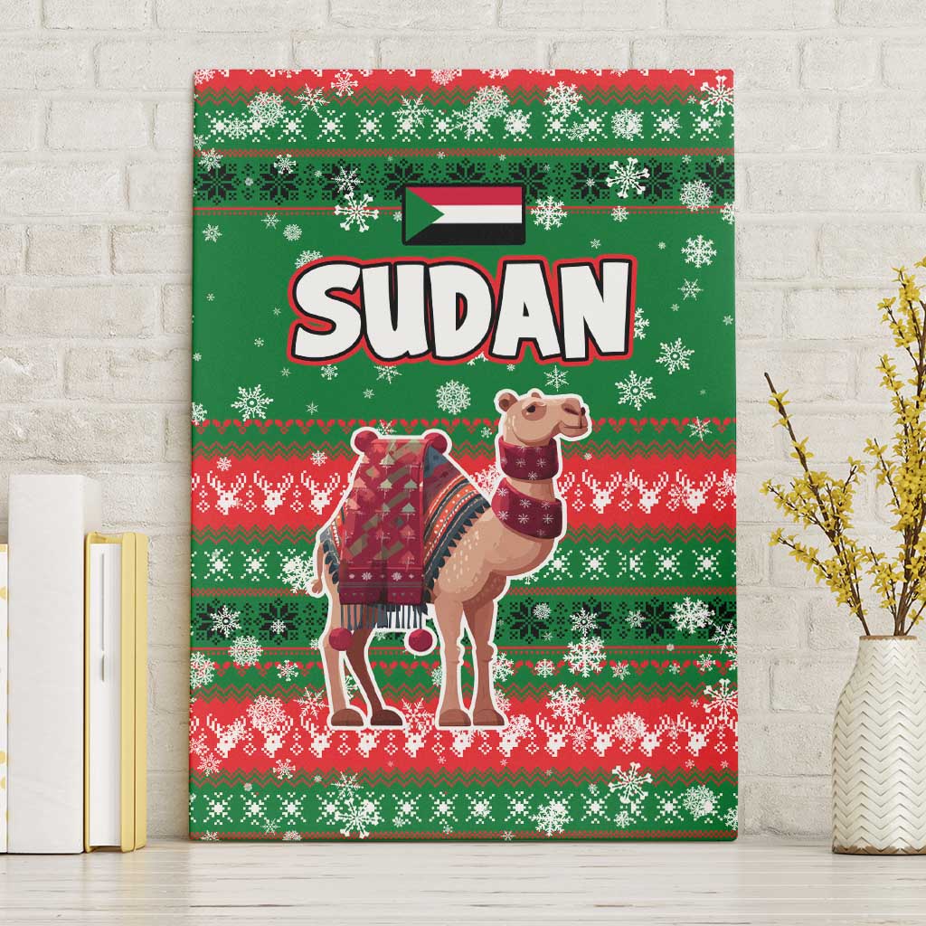 Sudan Christmas Canvas Wall Art Green Red Xmas Camel Snowflake and Coat of Arms - African Pride