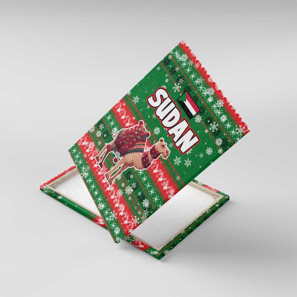 Sudan Christmas Canvas Wall Art Green Red Xmas Camel Snowflake and Coat of Arms - African Pride