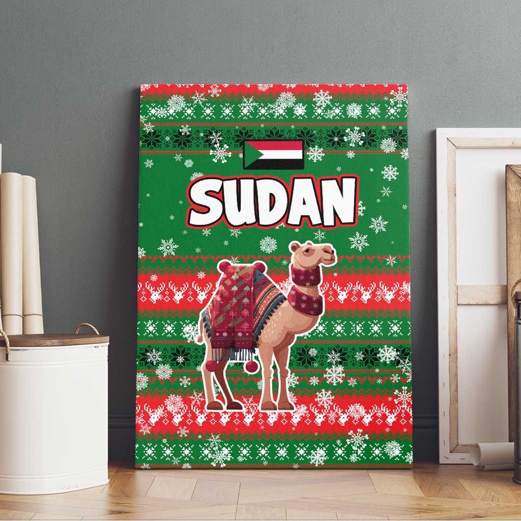 Sudan Christmas Canvas Wall Art Green Red Xmas Camel Snowflake and Coat of Arms - African Pride