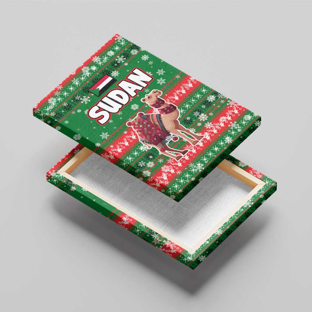 Sudan Christmas Canvas Wall Art Green Red Xmas Camel Snowflake and Coat of Arms - African Pride