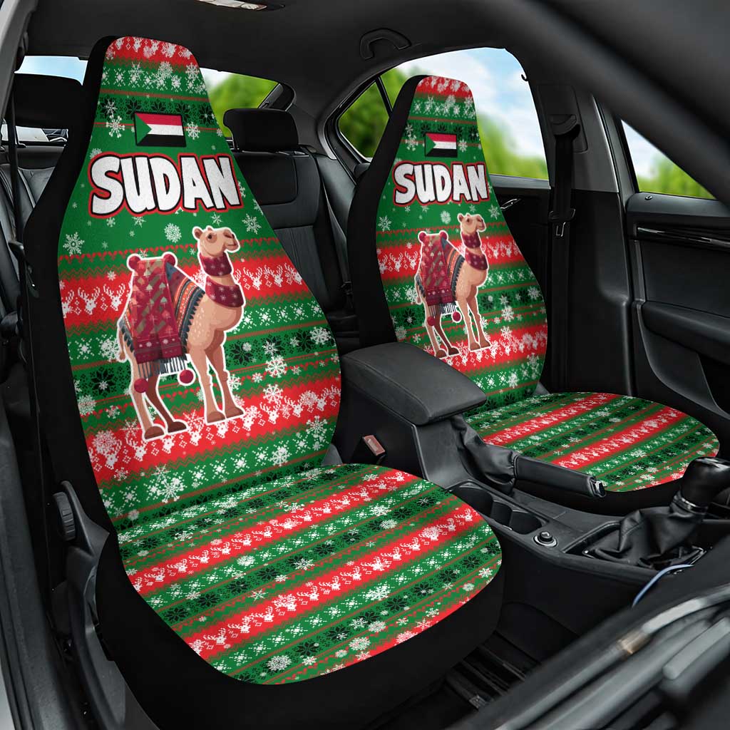 Sudan Christmas Car Seat Cover Green Red Xmas Camel Snowflake and Coat of Arms - African Pride