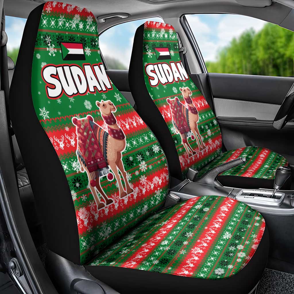 Sudan Christmas Car Seat Cover Green Red Xmas Camel Snowflake and Coat of Arms - African Pride