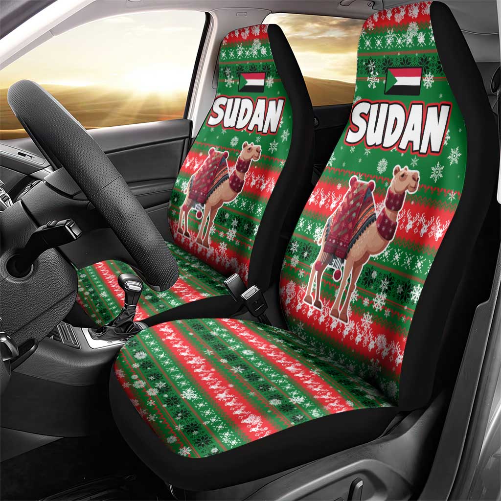 Sudan Christmas Car Seat Cover Green Red Xmas Camel Snowflake and Coat of Arms - African Pride