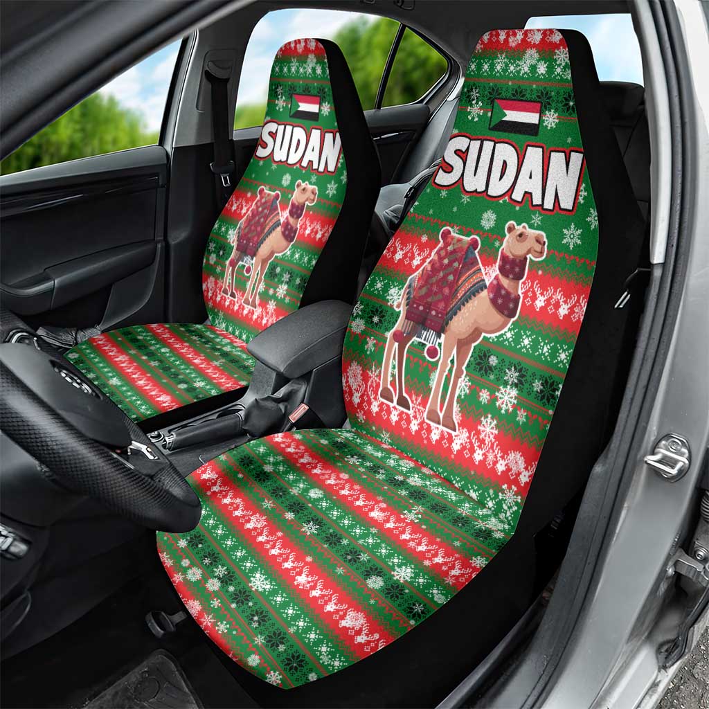 Sudan Christmas Car Seat Cover Green Red Xmas Camel Snowflake and Coat of Arms - African Pride