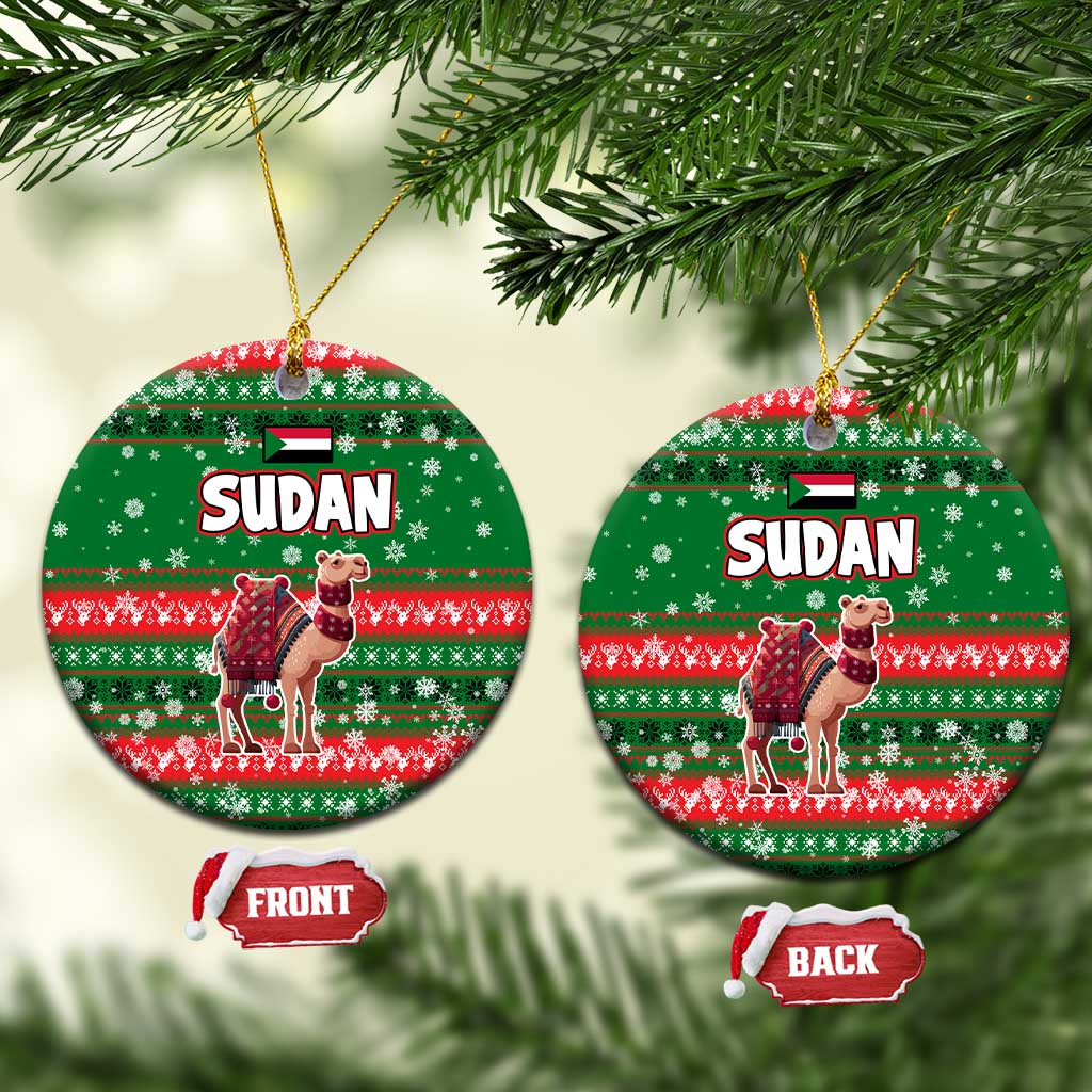 Sudan Christmas Ceramic Ornament Green Red Xmas Camel Snowflake and Coat of Arms - African Pride