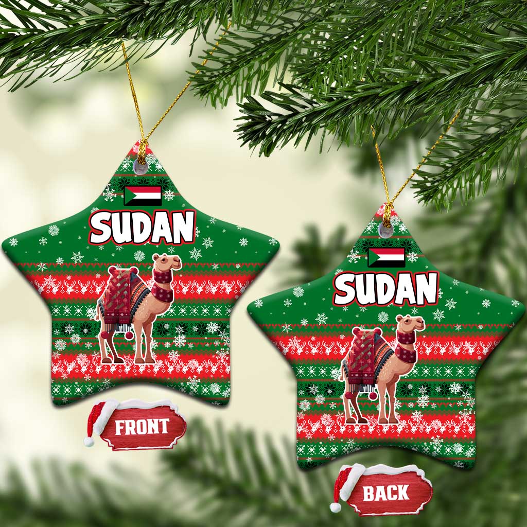Sudan Christmas Ceramic Ornament Green Red Xmas Camel Snowflake and Coat of Arms - African Pride
