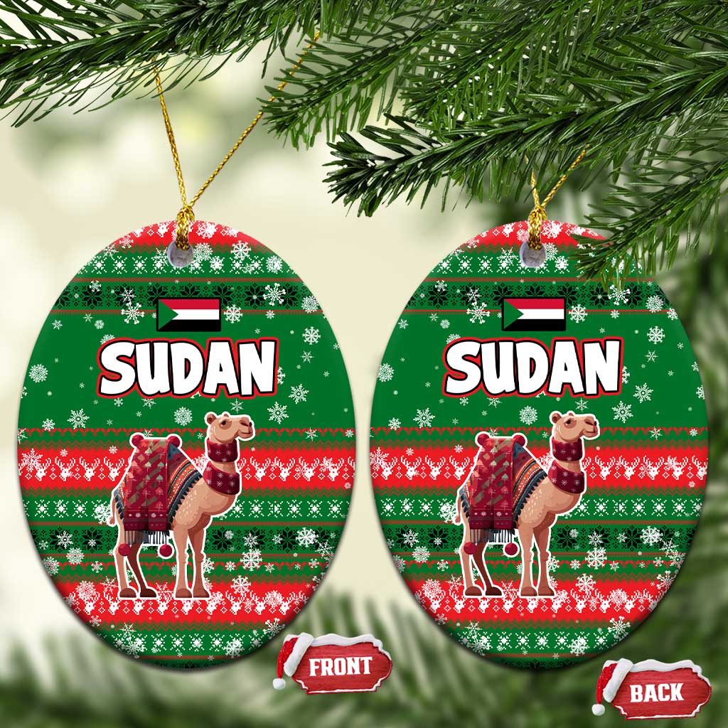 Sudan Christmas Ceramic Ornament Green Red Xmas Camel Snowflake and Coat of Arms - African Pride