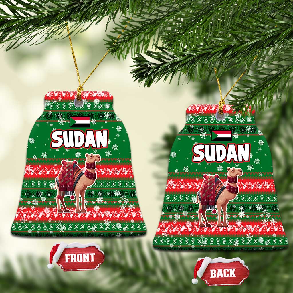 Sudan Christmas Ceramic Ornament Green Red Xmas Camel Snowflake and Coat of Arms - African Pride