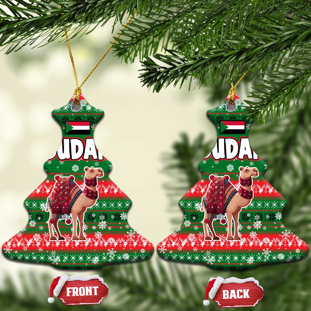 Sudan Christmas Ceramic Ornament Green Red Xmas Camel Snowflake and Coat of Arms - African Pride
