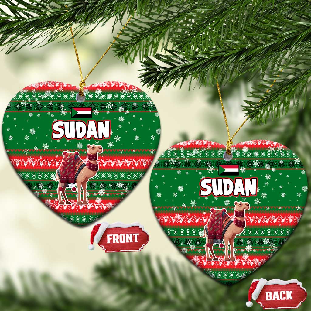 Sudan Christmas Ceramic Ornament Green Red Xmas Camel Snowflake and Coat of Arms - African Pride