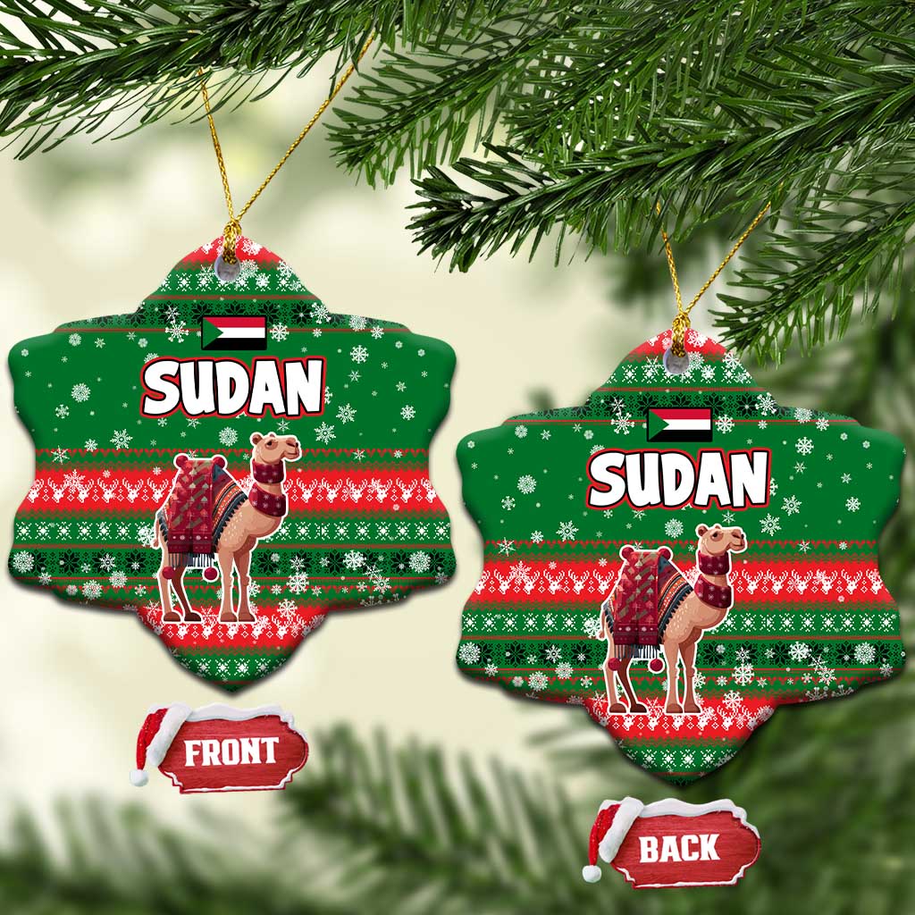 Sudan Christmas Ceramic Ornament Green Red Xmas Camel Snowflake and Coat of Arms - African Pride