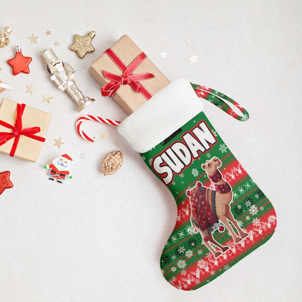 Sudan Christmas Stocking Green Red Xmas Camel Snowflake and Coat of Arms - African Pride