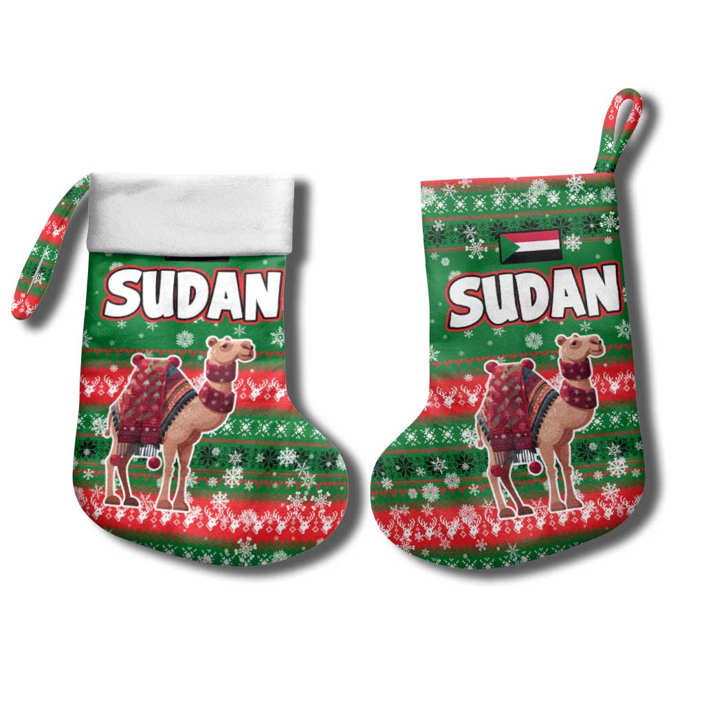 Sudan Christmas Stocking Green Red Xmas Camel Snowflake and Coat of Arms - African Pride