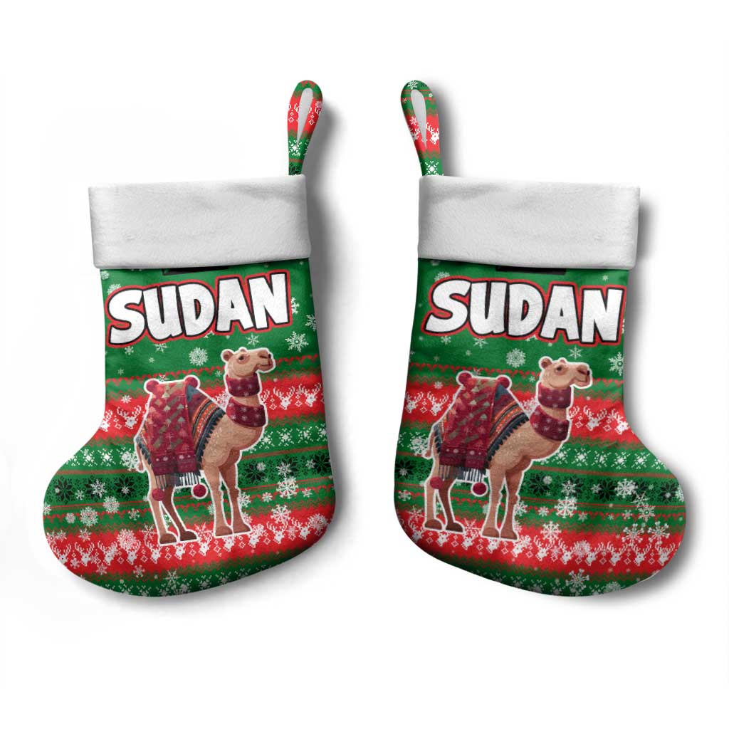 Sudan Christmas Stocking Green Red Xmas Camel Snowflake and Coat of Arms - African Pride
