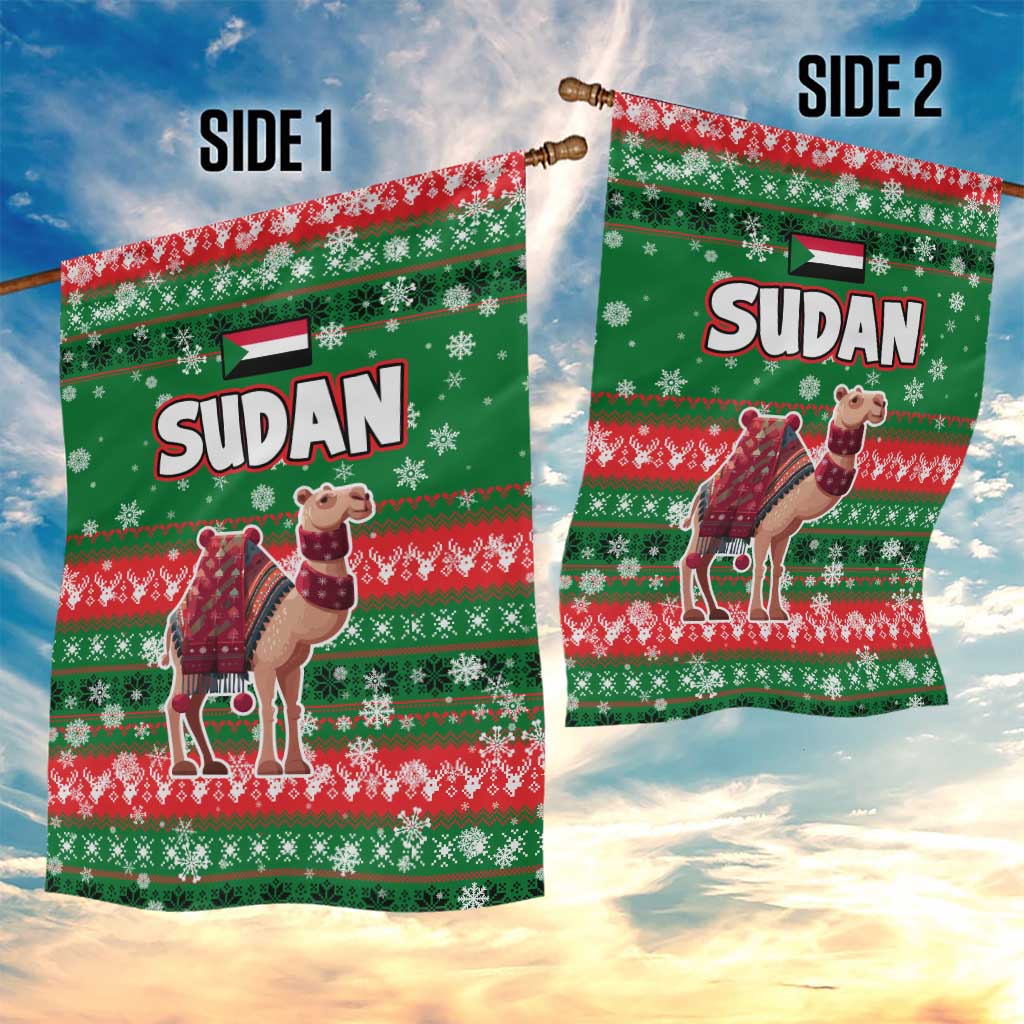 Sudan Christmas Garden Flag Green Red Xmas Camel Snowflake and Coat of Arms - African Pride