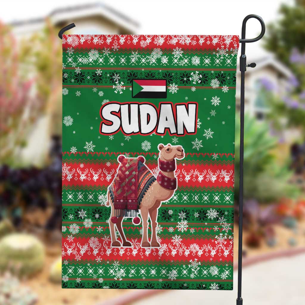Sudan Christmas Garden Flag Green Red Xmas Camel Snowflake and Coat of Arms - African Pride