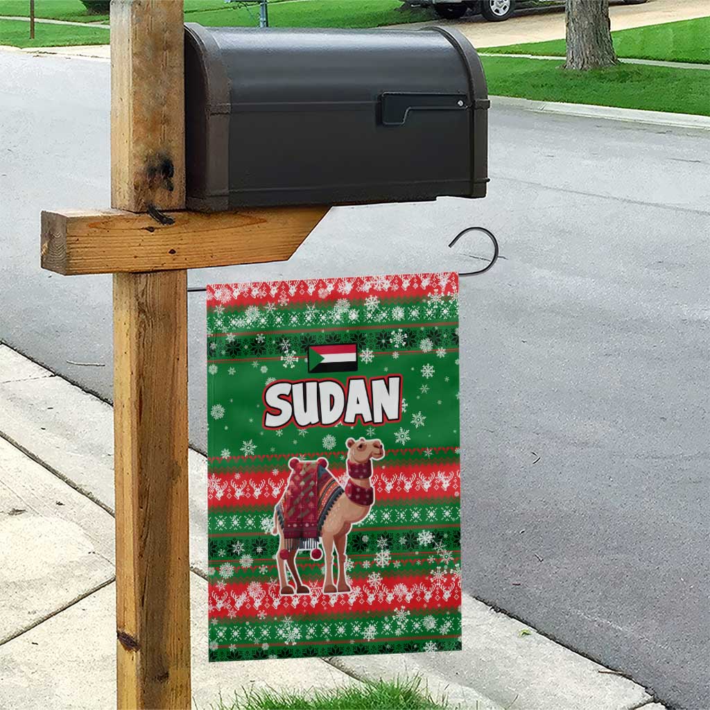 Sudan Christmas Garden Flag Green Red Xmas Camel Snowflake and Coat of Arms - African Pride