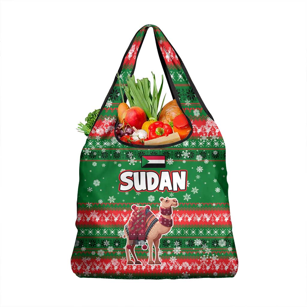 Sudan Christmas Grocery Bag Green Red Xmas Camel Snowflake and Coat of Arms - African Pride