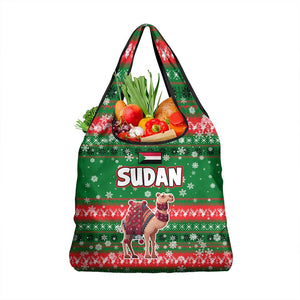 Sudan Christmas Grocery Bag Green Red Xmas Camel Snowflake and Coat of Arms - African Pride