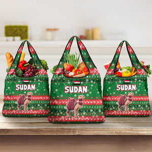 Sudan Christmas Grocery Bag Green Red Xmas Camel Snowflake and Coat of Arms - African Pride