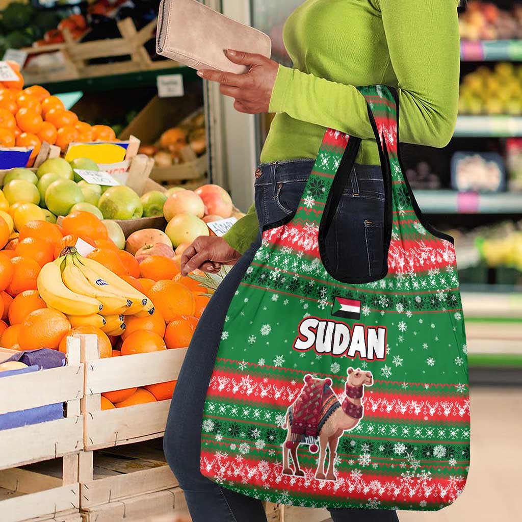 Sudan Christmas Grocery Bag Green Red Xmas Camel Snowflake and Coat of Arms - African Pride