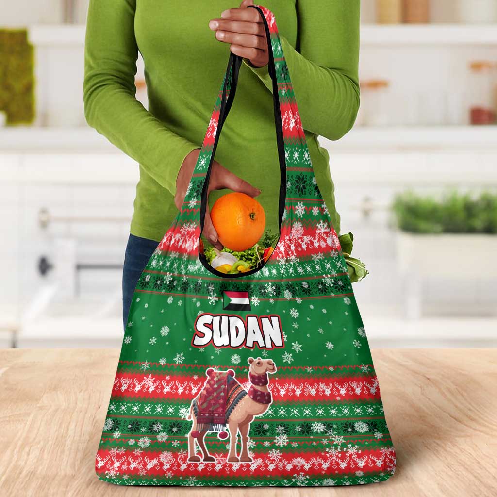 Sudan Christmas Grocery Bag Green Red Xmas Camel Snowflake and Coat of Arms - African Pride