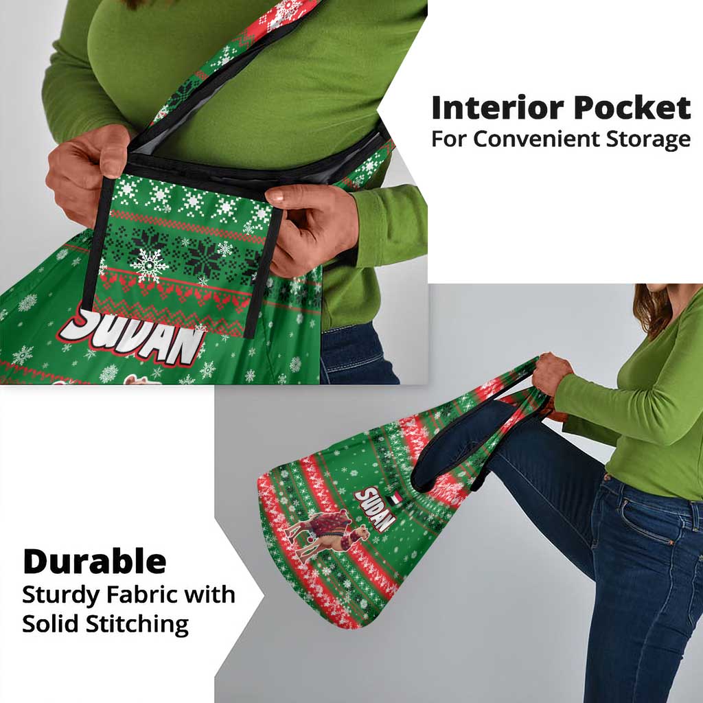Sudan Christmas Grocery Bag Green Red Xmas Camel Snowflake and Coat of Arms - African Pride