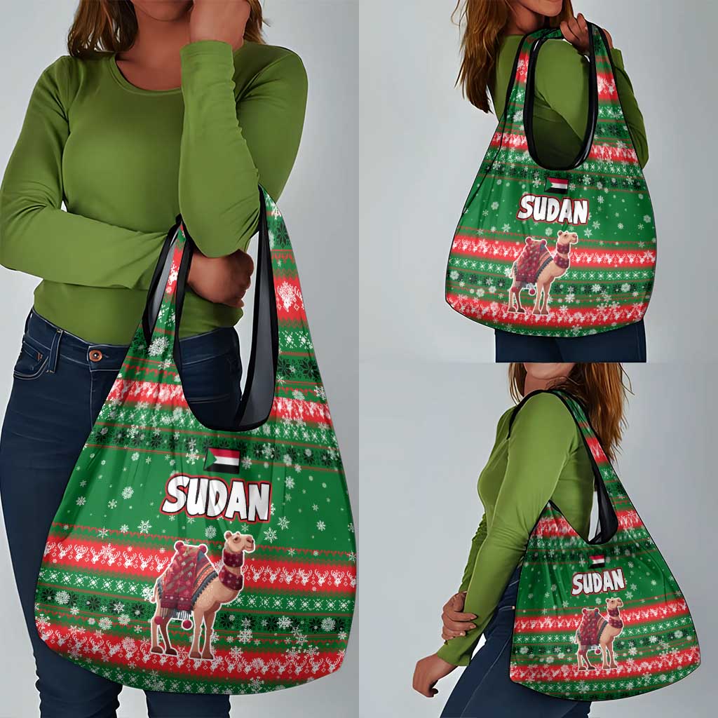 Sudan Christmas Grocery Bag Green Red Xmas Camel Snowflake and Coat of Arms - African Pride