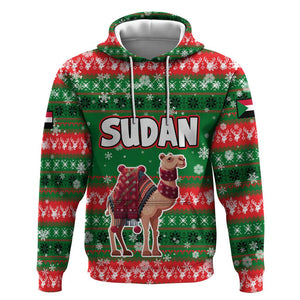 Sudan Christmas Hoodie Green Red Xmas Camel Snowflake and Coat of Arms - African Pride