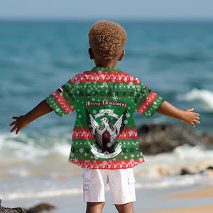 Sudan Christmas Kid Hawaiian Shirt Green Red Xmas Camel Snowflake and Coat of Arms - African Pride