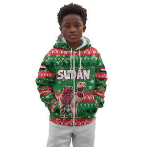 Sudan Christmas Kid Hoodie Green Red Xmas Camel Snowflake and Coat of Arms - African Pride