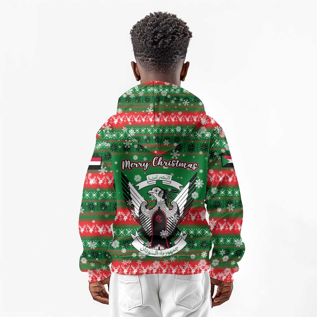 Sudan Christmas Kid Hoodie Green Red Xmas Camel Snowflake and Coat of Arms - African Pride
