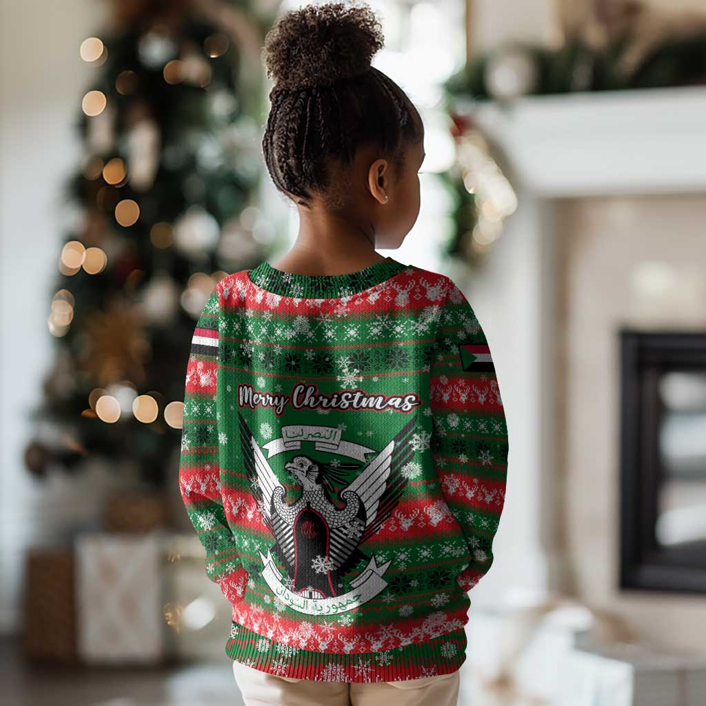 Sudan Christmas Kid Ugly Christmas Sweater Green Red Xmas Camel Snowflake and Coat of Arms - African Pride