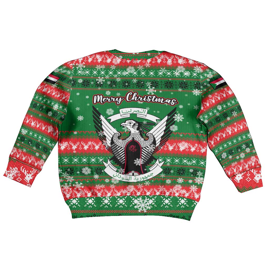 Sudan Christmas Kid Ugly Christmas Sweater Green Red Xmas Camel Snowflake and Coat of Arms - African Pride
