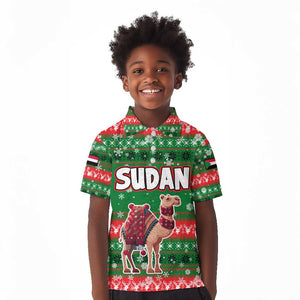 Sudan Christmas Kid Polo Shirt Green Red Xmas Camel Snowflake and Coat of Arms - African Pride