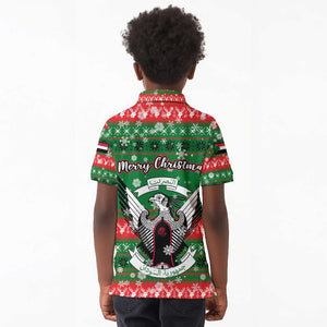 Sudan Christmas Kid Polo Shirt Green Red Xmas Camel Snowflake and Coat of Arms - African Pride