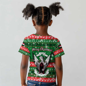 Sudan Christmas Kid T shirt Green Red Xmas Camel Snowflake and Coat of Arms - African Pride