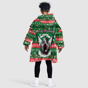 Sudan Christmas Kid Wearable Blanket Hoodie Green Red Xmas Camel Snowflake and Coat of Arms - African Pride