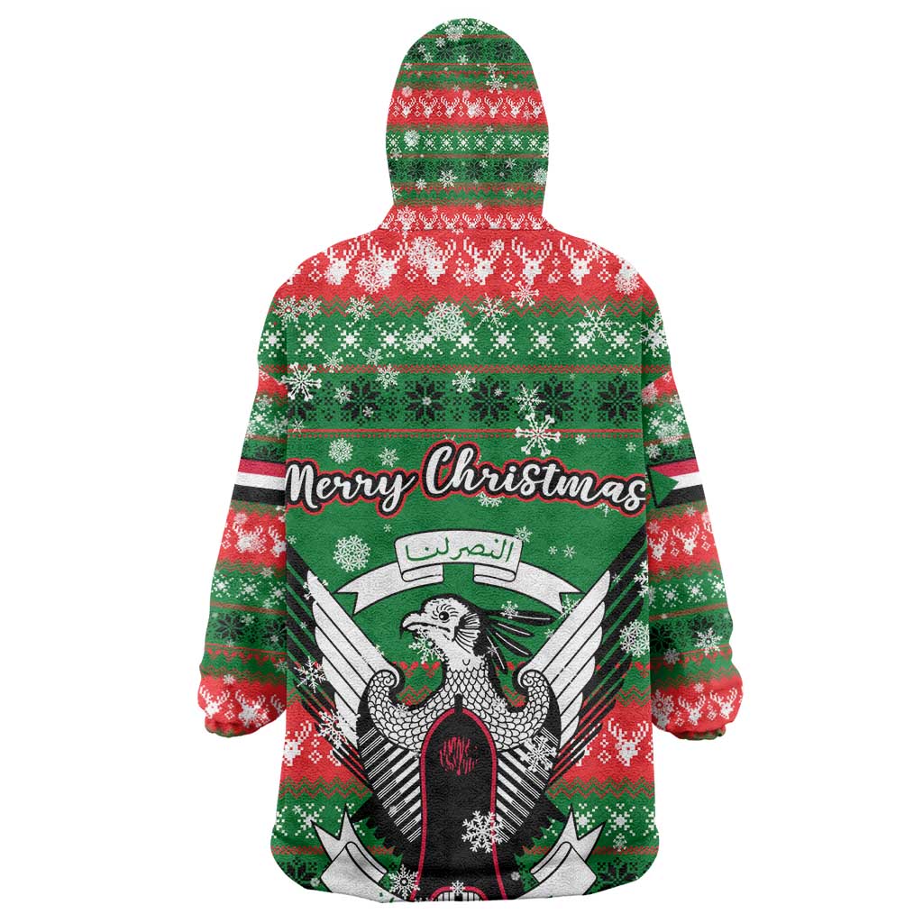 Sudan Christmas Kid Wearable Blanket Hoodie Green Red Xmas Camel Snowflake and Coat of Arms - African Pride