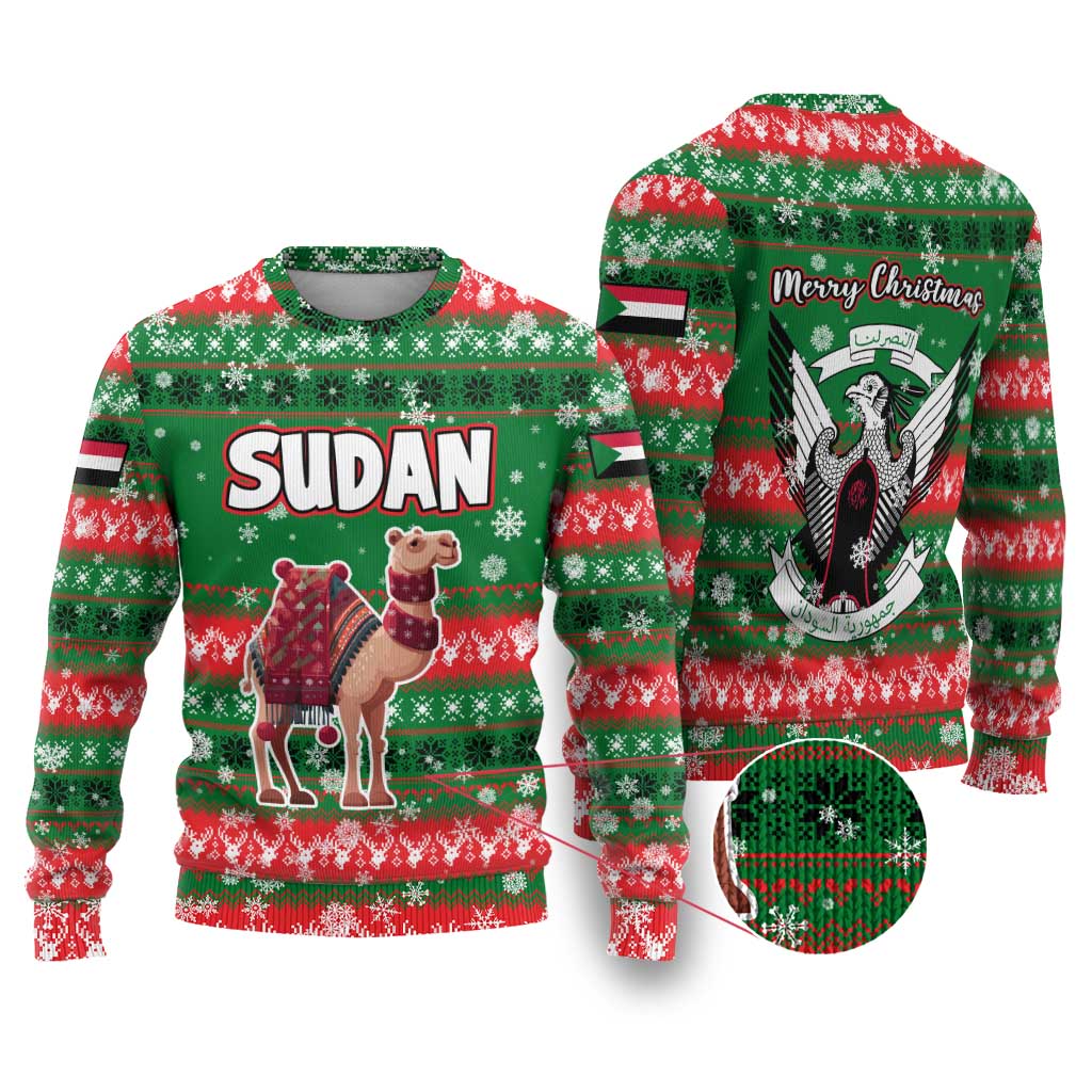 Sudan Christmas Ugly Christmas Sweater Green Red Xmas Camel Snowflake and Coat of Arms - African Pride