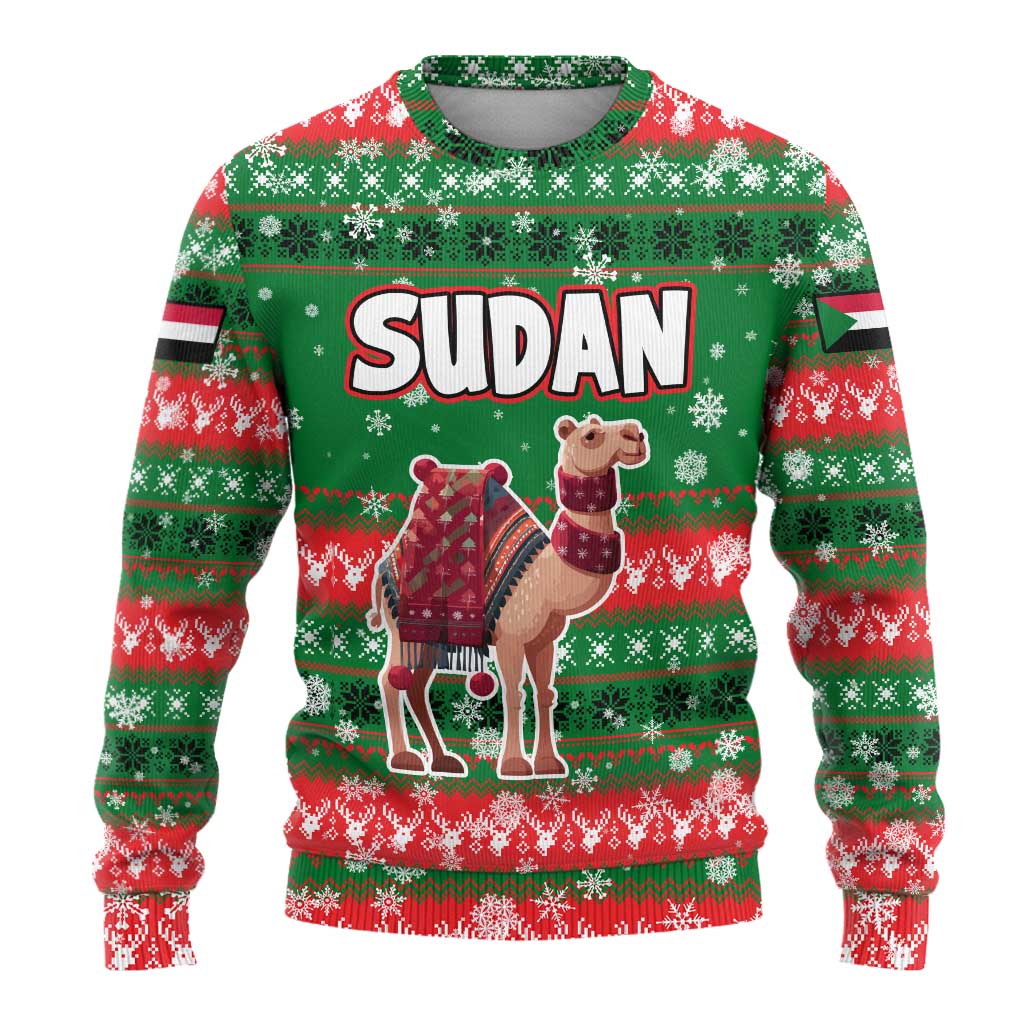 Sudan Christmas Ugly Christmas Sweater Green Red Xmas Camel Snowflake and Coat of Arms - African Pride